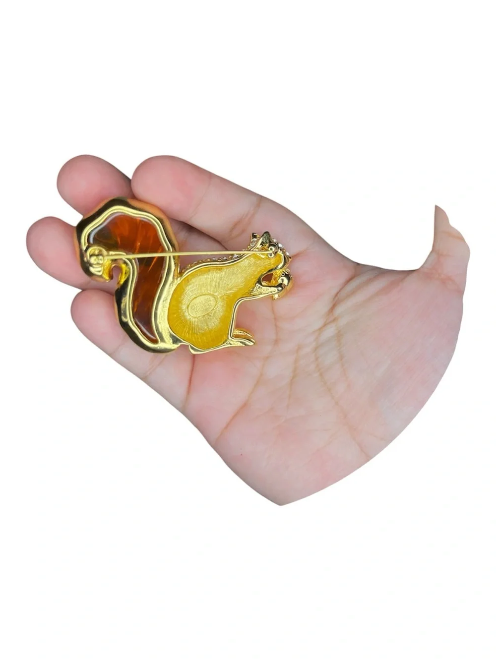 Swarovski Rhinestone & Amber Lucite Squirrel Nolan Miller Brooch Pin - Picture 3 of 10